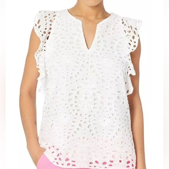 Lilly Pulitzer Tops - Lilly Pulitzer Size S Faun Top Resort White Large Petal Eyelet Blouse
